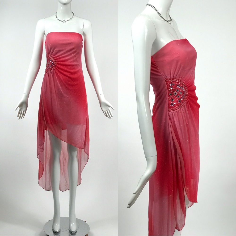 Vtg 90s 00s y2k glitter pink ombré mesh dress